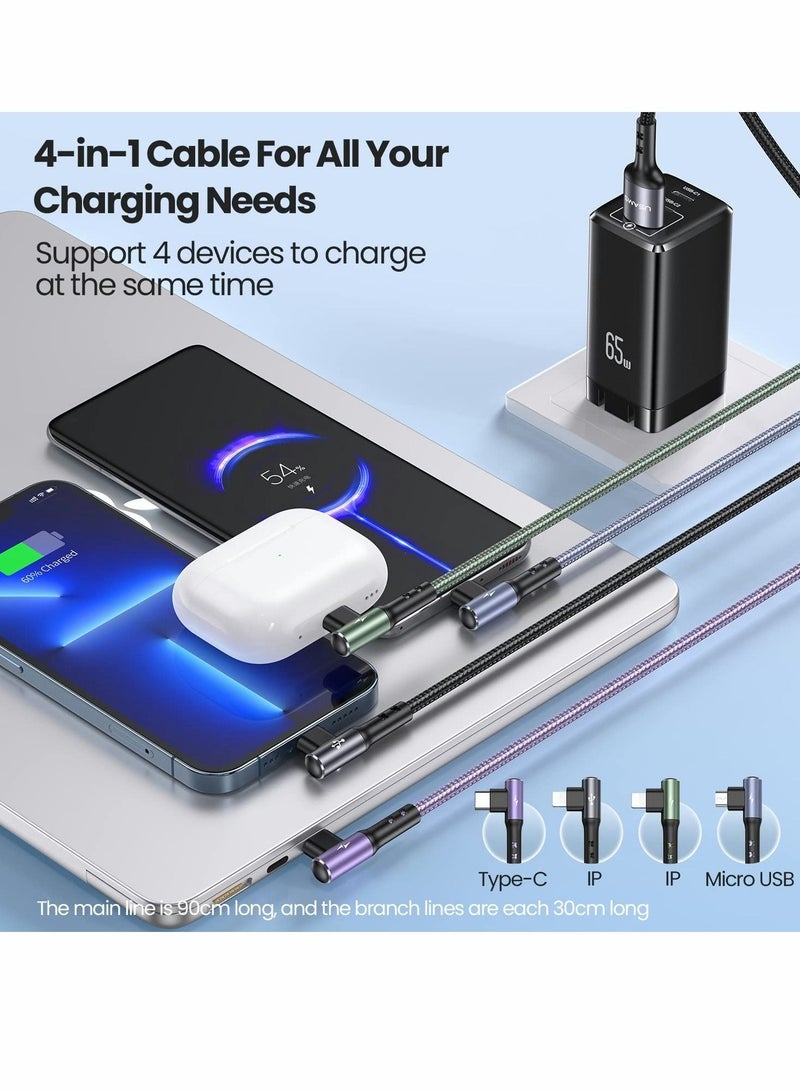 Captaintech Multi Charging Cable, Multi USB Cable Nylon Braided Universal 4 in 1 Multiple USB Cable Fast Charging Cord Adapter with Type-C, USB Port Connectors Compatible with Most Mobile Phones - Image 2