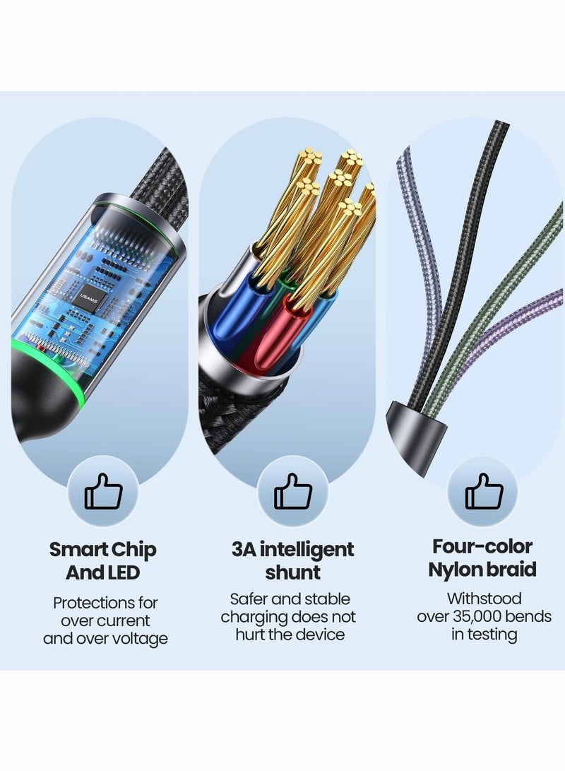 Captaintech Multi Charging Cable, Multi USB Cable Nylon Braided Universal 4 in 1 Multiple USB Cable Fast Charging Cord Adapter with Type-C, USB Port Connectors Compatible with Most Mobile Phones - Image 4
