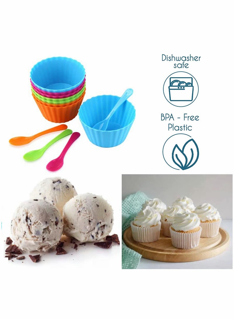 SOLARAE Plastic Ice Cream Bowls With Spoons Set of 8, Dessert Frozen Yogurt Sundae Cups Fruit Snack Stackable Bowls for Kids, 4 Vibrant Colors - Image 4