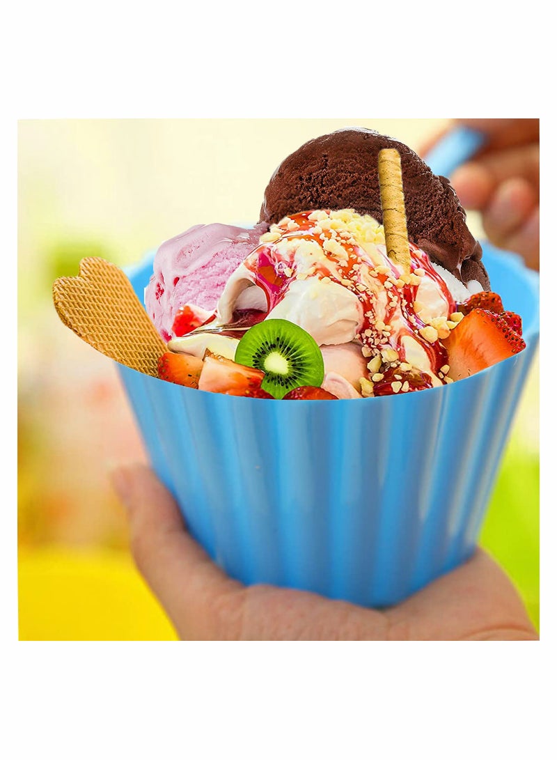 SOLARAE Plastic Ice Cream Bowls With Spoons Set of 8, Dessert Frozen Yogurt Sundae Cups Fruit Snack Stackable Bowls for Kids, 4 Vibrant Colors - Image 2
