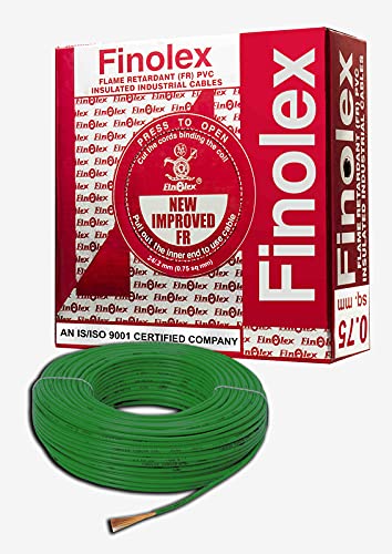 Finolex FR PVC Silver 075 SQMM Insulated Wire for Industrial Domestic Use Home Electric Wires Green Color 90 Meter - Image 1