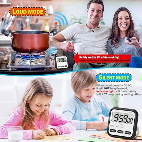 OVIOL Stopwatch Timer for Study Kitchen Timer Large LCD Screen 24hr Digital Display Magnetic Retractable Stand Loud Alarm Stop Watch Countdown Flashing Light Study Timer for Students Cooking (Black) - Image 5