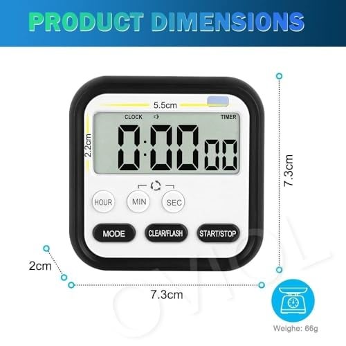 OVIOL Stopwatch Timer for Study Kitchen Timer Large LCD Screen 24hr Digital Display Magnetic Retractable Stand Loud Alarm Stop Watch Countdown Flashing Light Study Timer for Students Cooking (Black) - Image 4