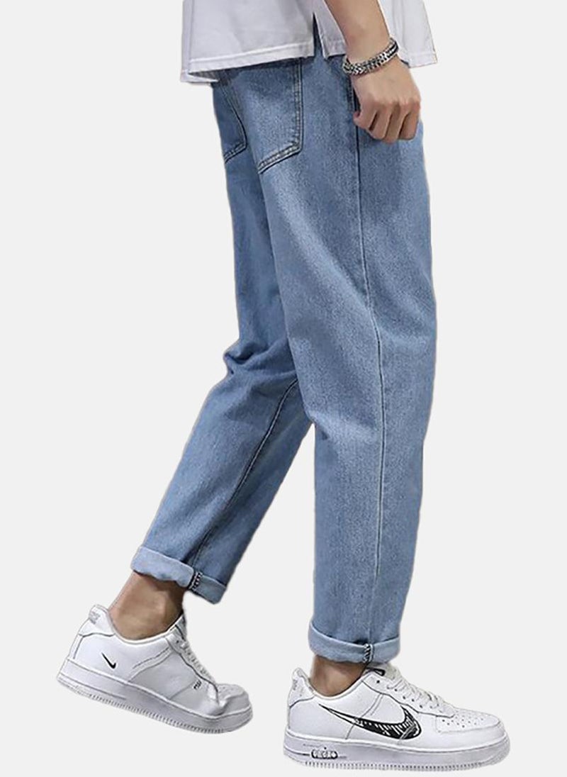 يونيكي Blue Solid Mid Rise Relaxed Straight Jeans - Image 2