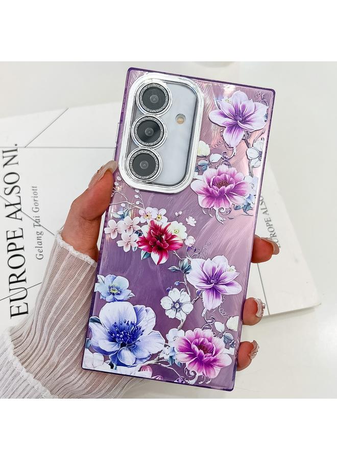 S-TOP Case For Samsung Galaxy S25 5G Electroplating Flowers Plants Texture TPU Phone Case - Image 1