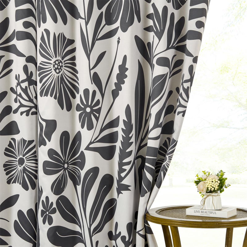 RoomTalks Vintage Floral Blackout Window Curtains for Bedroom Living Room 84 Inches Length 2 Panels, Retro Black Botanical Boho Abstract Art Curtain Panels Cute Funky Aesthetic Window Drapes - Image 3