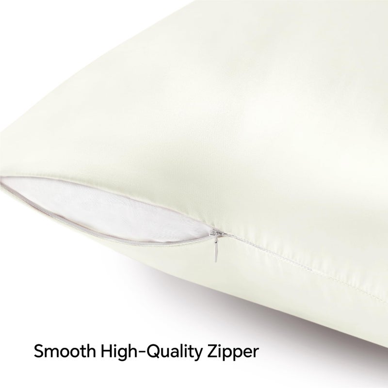 بيديليت وسادة ساتين بيدليت مع سحاب 2 حزمة وسادة العاج الحجم القياسي الناعم والتبريد على غرار حالات وسادة الحرير هدية للنساء الرجال (20x26 بوصة) - Image 5