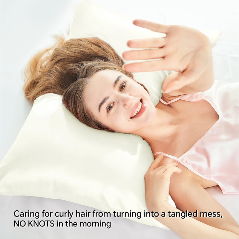 بيديليت وسادة ساتين بيدليت مع سحاب 2 حزمة وسادة العاج الحجم القياسي الناعم والتبريد على غرار حالات وسادة الحرير هدية للنساء الرجال (20x26 بوصة) - Image 4