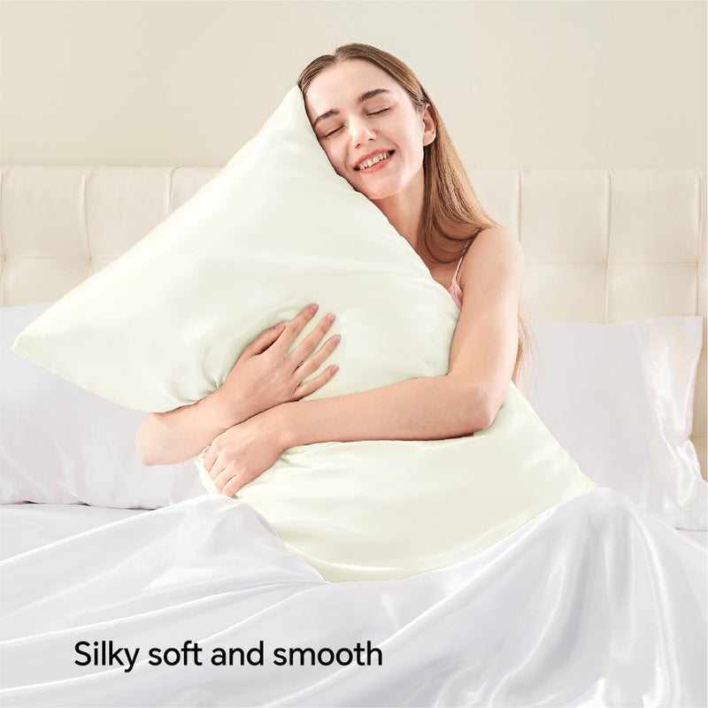 بيديليت وسادة ساتين بيدليت مع سحاب 2 حزمة وسادة العاج الحجم القياسي الناعم والتبريد على غرار حالات وسادة الحرير هدية للنساء الرجال (20x26 بوصة) - Image 2
