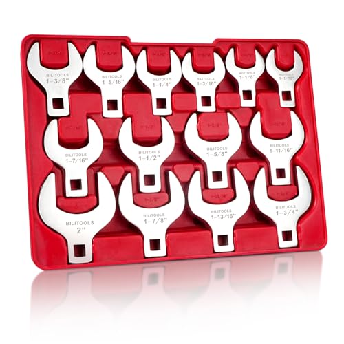 BILITOOLS 14-Piece Jumbo Crows Foot Wrench Set, 1/2" Drive Big Crowfoot Wrench, SAE, 1-1/16" - 2" mm, CR-V Steel - Image 1