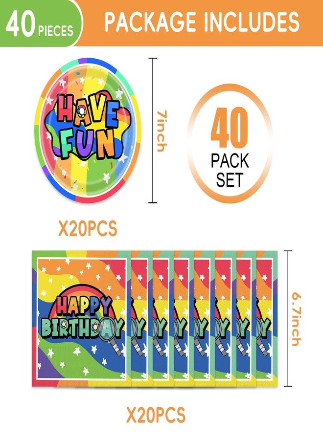 40pcs Dandy Party Supplies，Disposable Tableware，Used for Party Decoration，Include 20 dinner plates, 20 Napkin (Multicolor11) - Image 2