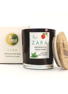 Virgo Creations Virgo Creations Zara Glass Jar Candle Soy Wax PatchouliFresh Rose Fragrance Glossy Black Glass Jar Candle with Metal Lid Aromatherapy Dcor Gifts Jar Size 7x7x8 cm Pack of 1 