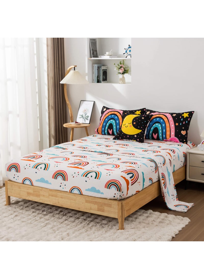 Btargot Btargot 5 Piece Black Rainbow Comforter Set for Girls Boys Kids  Cartoon Cute Moon Stars Bedding Set  Bed in a Bag with Comforter  Sheets and Pillowcases Queen  - Image 3