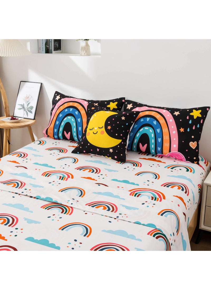 Btargot Btargot 5 Piece Black Rainbow Comforter Set for Girls Boys Kids  Cartoon Cute Moon Stars Bedding Set  Bed in a Bag with Comforter  Sheets and Pillowcases Queen  - Image 4