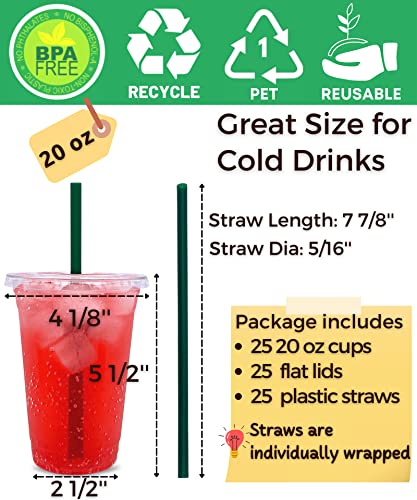 Aatriet 20 oz Clear Plastic Cups with Lids and Straws, Disposable Coffee Cups 25 Sets - Image 2