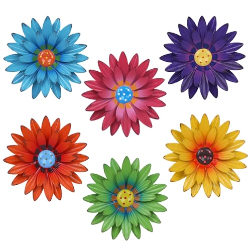 hogardeck Metal Flower Wall Decor for Indoor Outdoor Kitchen Decor Floral Metal Wall Art Wall Decor for Bathroom Living Room Porch Garden Yard Backyard 6 Pcs 8 - Image 1