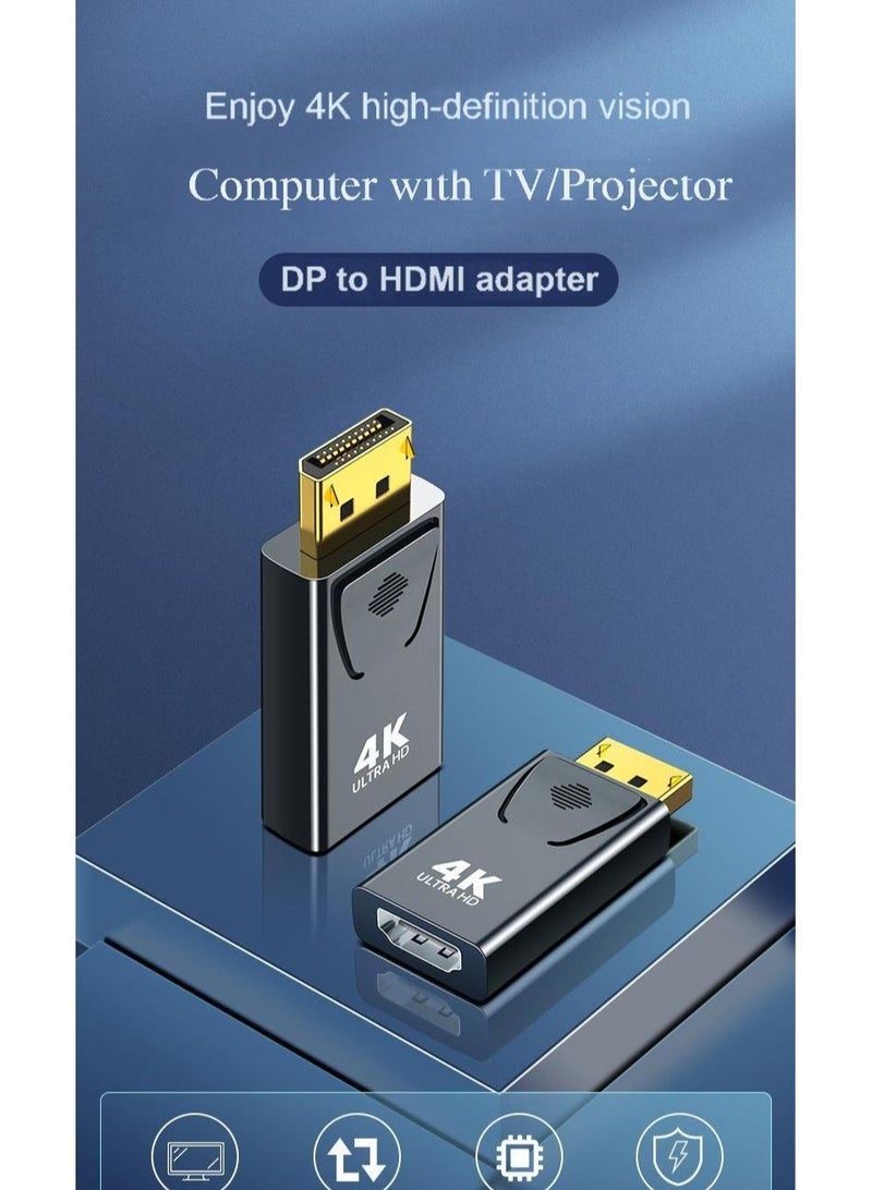 DP to HDMI 4K Adapter – DisplayPort to HDMI Converter for PC/Laptop to Monitor, TV, Projector – 4K@60Hz UHD Video & Audio, Plug and Play, Dual Mode Display, Compatible with Windows/Linux/macOS  - Image 1