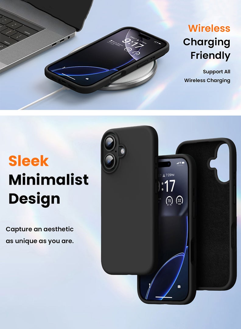 iPhone 16 Plus Black Protective Slim Fit Case Liquid Silicone Cover with Full Body Protection Anti-Scratch Shockproof Case For iPhone - Anti social social club