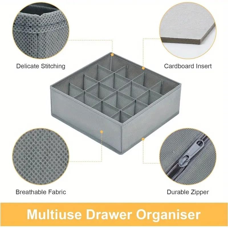 ONPRIX Onprix 24 Cell Foldable Closet Socks Underwear Drawer Organizer Dividers Wardrobe Organizer Collapsible Closet Cabinet Organizer Underwear Lingerie Underwear Panties Ties Storage Boxes Grey - Image 3