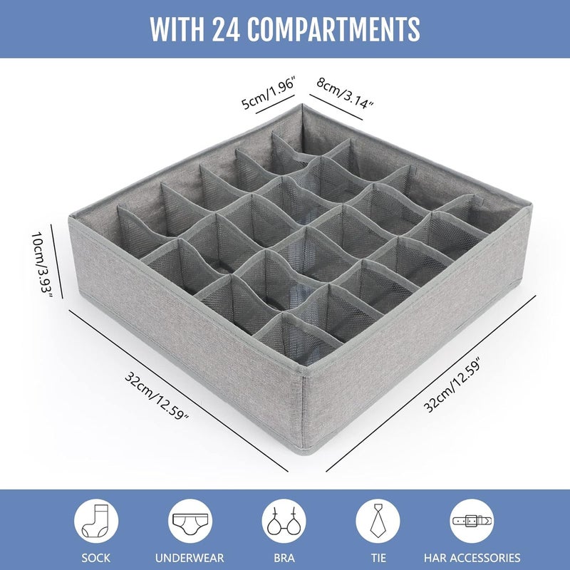 ONPRIX Onprix 24 Cell Foldable Closet Socks Underwear Drawer Organizer Dividers Wardrobe Organizer Collapsible Closet Cabinet Organizer Underwear Lingerie Underwear Panties Ties Storage Boxes Grey - Image 2
