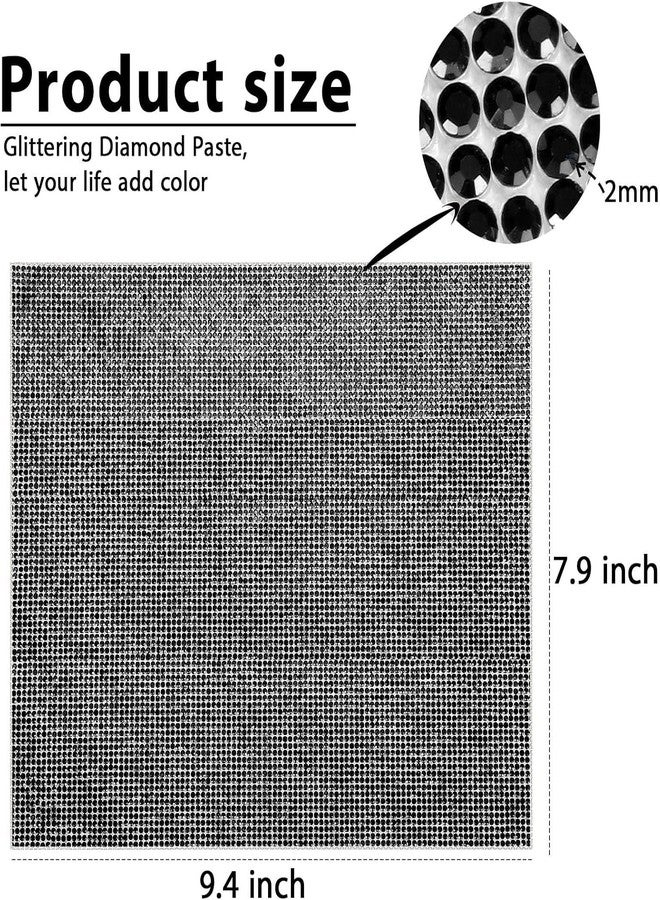 Jubilant 12000 Pieces Bling Rhinestone Sheet Stickers, DIY Craft, Self Adhesive Glitter Rhinestones Crystal Diamond Gem Stickers for Car/Phone/Clothing/Shoes, 9.4 x 7.9 Inch (Black) - Image 2