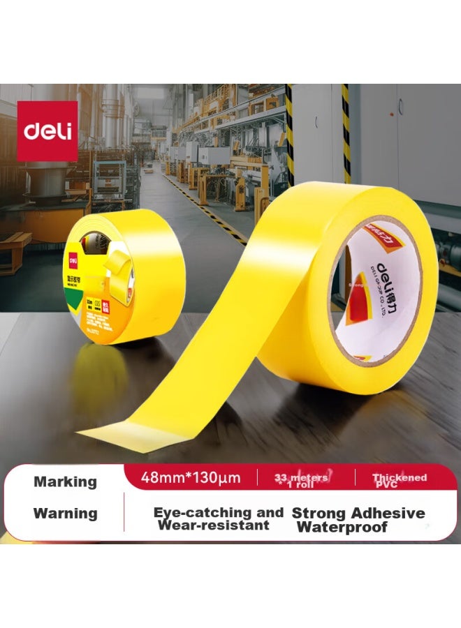 ديلي Deli Yellow شريط تحذير أمان، شريط أرضي سميك من PVC مقاوم للاهتراء ومقاوم للماء، شريط حذر عزل، شريط تحديد موضع 5s، 48mm*33m، 1 لفة، 33772 - Image 1
