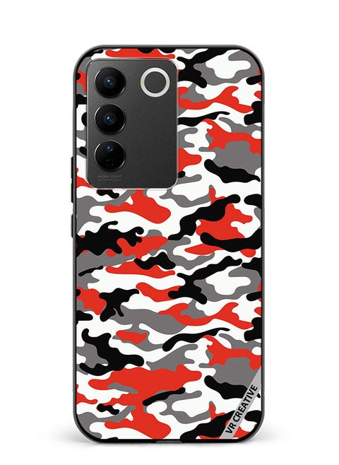 Protective Case Cover For Vivo V27e Pink Camouflage Military Pattern Design Multicolour