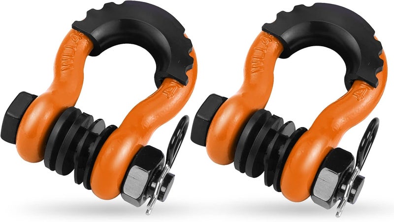 AMBULL Shackles 3/4" D Ring Shackle (2 Pack) 45,000lb Break Strength with 7/8" Pin, Anti Theft Security Screws, Isolator & Washer Kits for Use with Tow Strap Winch Truck Vehicle Recovery, Orange - Image 2