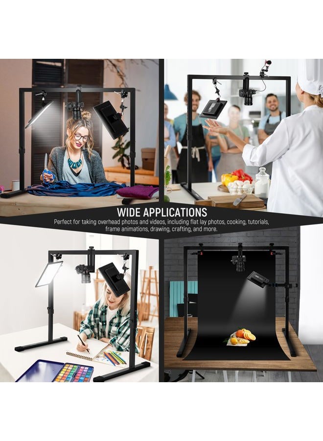 Neewer Overhead Camera Mount Rig for Top Down Shots, Heavy Duty Steel Tabletop Mount Stand Multi Device Platform for Flat Lay Photography Lighting Cooking Drawing Crafts, For Desks≥3.3'/1m Long, ST100  - Image 5