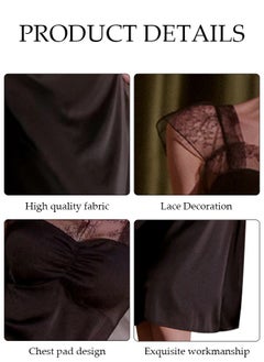 DUNISO Women's Sleeveless Nightgown Camisole Sleep Dress Built in Bra Removable Pads Nightwear Softable Silk Sling Pajama Dress Lace Long Nightdress For Ladies  - Image 2