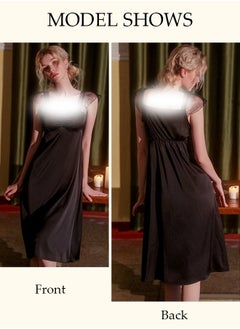 DUNISO Women's Sleeveless Nightgown Camisole Sleep Dress Built in Bra Removable Pads Nightwear Softable Silk Sling Pajama Dress Lace Long Nightdress For Ladies  - Image 3