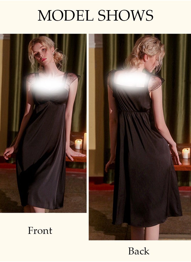 DUNISO Women's Sleeveless Nightgown Camisole Sleep Dress Built in Bra Removable Pads Nightwear Softable Silk Sling Pajama Dress Lace Long Nightdress For Ladies  - Image 3