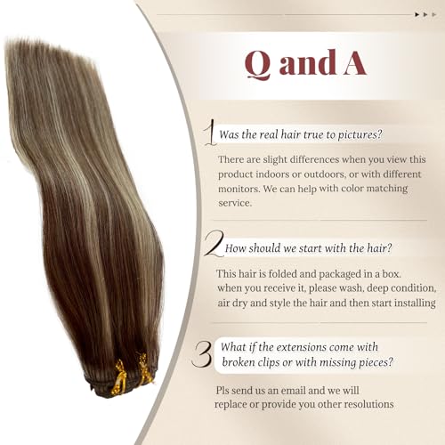 Licoville Balayage Clip in Extensions Real Human Hair 15 Inch Thick Ends Full Straight Ombre Balayage Brown to Beige Blonde Human Hair Clip on Extensions with Blonde Highlights - Image 5