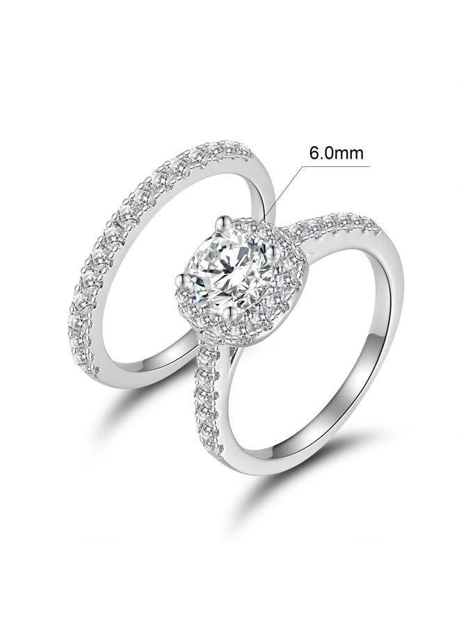 MDFUN 18K White Gold Plated Eternity Ring Sets for Women|6mm Round Cubic Zirconia Halo CZ Two-In-One Stackable Wedding Engagement Promise Band. (8) - Image 2