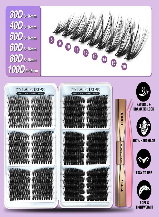 MUSELASH طقم كتل الرموش MUSELASH DIY، 530 قطعة 30D~100D كتل رموش بحجم مسبق، أطوال فردية مختلطة من 8-16 مم مع لاصق مزدوج النهاية وختم وملاقط للاستخدام المنزلي - Image 2