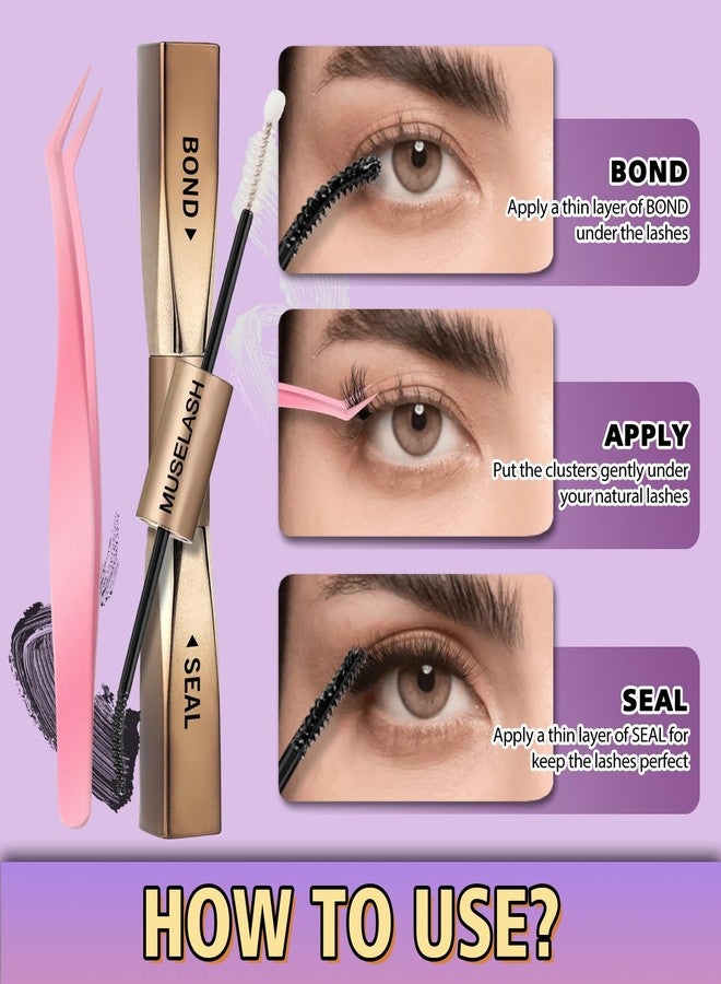 MUSELASH طقم كتل الرموش MUSELASH DIY، 530 قطعة 30D~100D كتل رموش بحجم مسبق، أطوال فردية مختلطة من 8-16 مم مع لاصق مزدوج النهاية وختم وملاقط للاستخدام المنزلي - Image 4