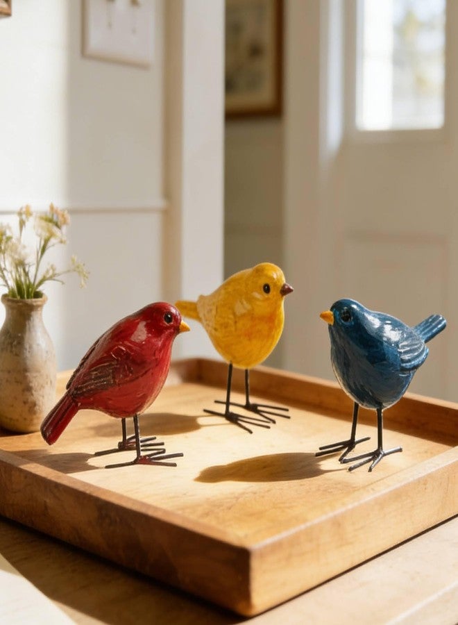 DiliComing Bird Figurines Home Decor - 3 Pcs Small Resin Animal Statues, Decorative Colorful Birds Sculpture for Shelf Desk Garden Decorations, Gift for Bird Lover - Image 1