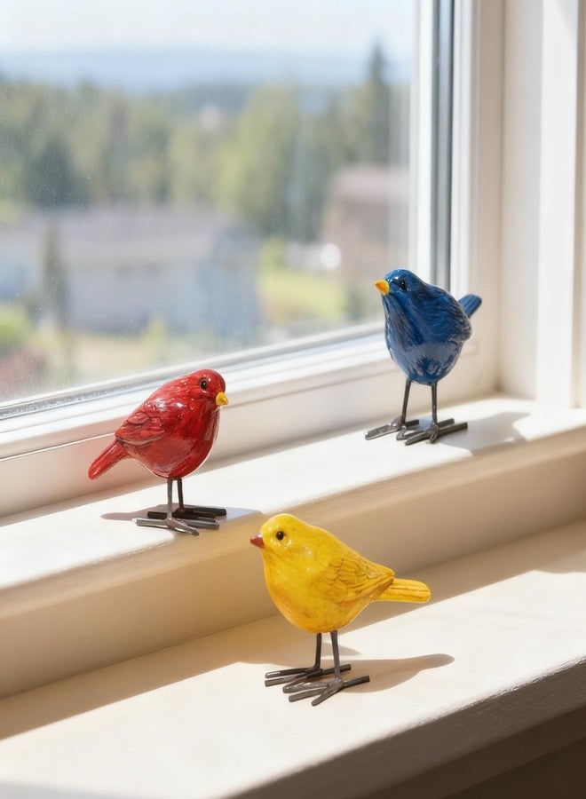 DiliComing Bird Figurines Home Decor - 3 Pcs Small Resin Animal Statues, Decorative Colorful Birds Sculpture for Shelf Desk Garden Decorations, Gift for Bird Lover - Image 3