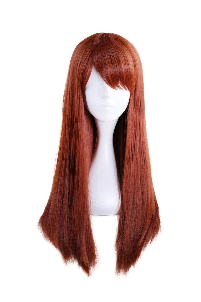 HH Building Women Side Swept Bangs Long Straight Synthetic Hair Anime Cosplay Wig (Orange)