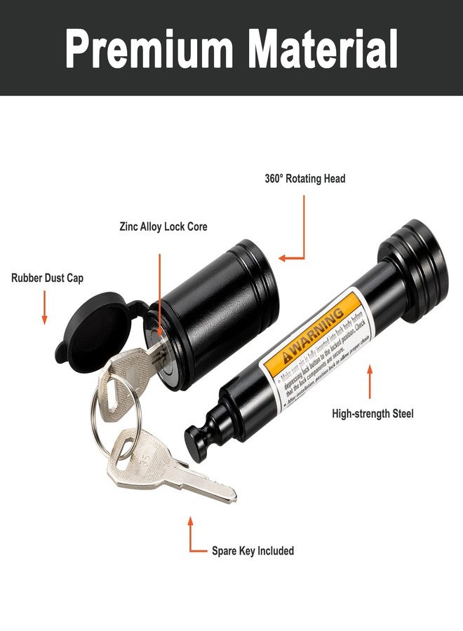 TOPSHINE Black Hitch Pin Lock, 5/8" Dia Trailer Hitch Looking Pin with Keys Keyed Alike for 2 inch Receiver - Image 3