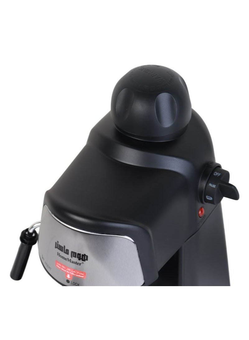 HomeMaster Espresso and Cappuccino Maker 240ml Tank Capacity 4 Cups Silver/Black 800 watts - Image 3