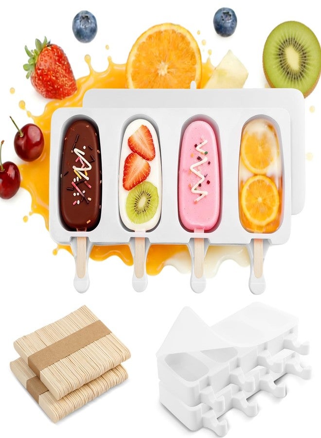 FANS-ONE 3 Set Popsicles Molds with Lids, Large Cake Pop Mold Cakesicle Mold 4 Cavities with 100 Wooden Sticks, Silicone Reusable Ice Pop Molds for Cake Pops, Ice Pops, Cakesicles, Ice Cream, White - Image 1