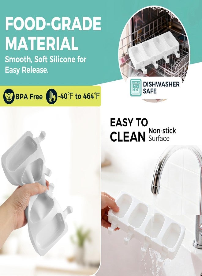 FANS-ONE 3 Set Popsicles Molds with Lids, Large Cake Pop Mold Cakesicle Mold 4 Cavities with 100 Wooden Sticks, Silicone Reusable Ice Pop Molds for Cake Pops, Ice Pops, Cakesicles, Ice Cream, White - Image 2