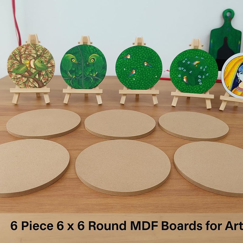 Woodloart Woodloart Canvas 6-Piece Round MDF Boards Unpainted Wood Sheets for Art & Craft, DIY Projects, Painting, Coasters, Mandala, Resin & Pyrography (MDF CIRCLE-10-6PC) - Image 2