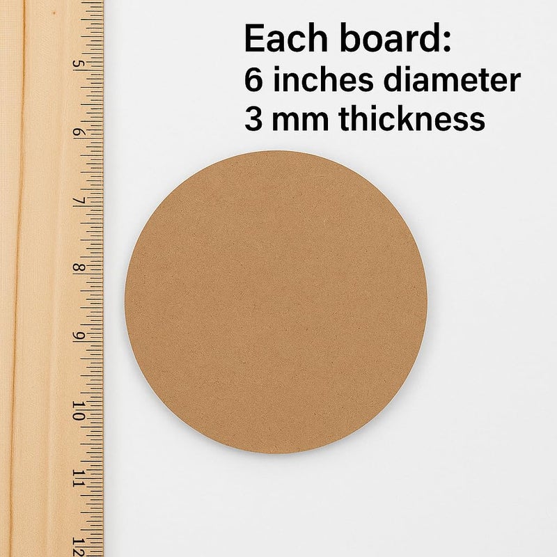 Woodloart Woodloart Canvas 6-Piece Round MDF Boards Unpainted Wood Sheets for Art & Craft, DIY Projects, Painting, Coasters, Mandala, Resin & Pyrography (MDF CIRCLE-10-6PC) - Image 5