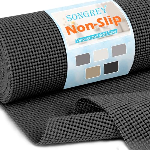 Songrey Non-Adhesive Drawer and Shelf Liner, Non Slip Cabinet Liners, Protect Kitchen Cupboard, Bathroom Drawers, Breathable, Thick Strong Grip mat (12IN x 10FT, Black) - Image 1