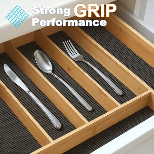 Songrey Non-Adhesive Drawer and Shelf Liner, Non Slip Cabinet Liners, Protect Kitchen Cupboard, Bathroom Drawers, Breathable, Thick Strong Grip mat (12IN x 10FT, Black) - Image 3
