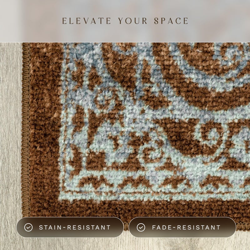 Maples Rugs Pelham Transitional Area Rugs - Made in USA - Washable, Non Slip, Indoor Carpet for Entryway, Foyer, Kitchen, and Bathroom, 2'6 x 3'10, Blue/Walnut - Image 4