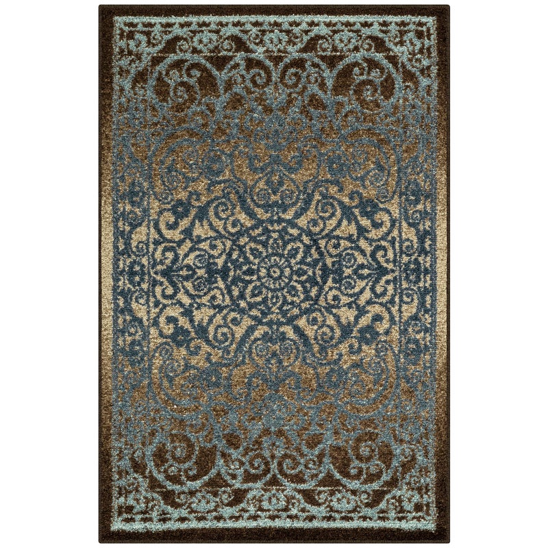 Maples Rugs Pelham Transitional Area Rugs - Made in USA - Washable, Non Slip, Indoor Carpet for Entryway, Foyer, Kitchen, and Bathroom, 2'6 x 3'10, Blue/Walnut - Image 1