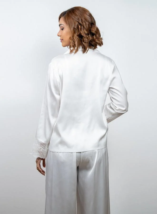 Aadaraya Aadaraya Lace Detail Shirt and Wide Leg Pyjama Set